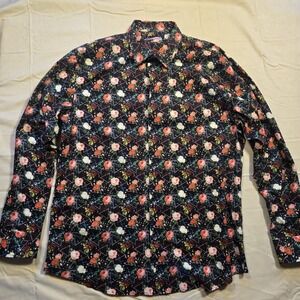 Coton Doux Fitted Shirt Hipster Vintage Rose Pattern Size 44 17.5 Multi Color